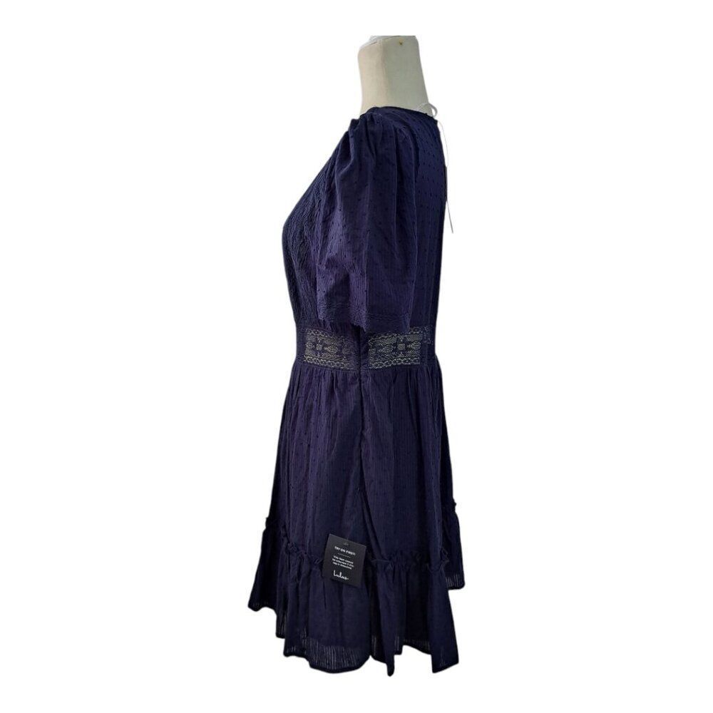 Lulus Poised and Perfect Navy Blue Lace Short Sleeve Mini Dress Sz Large - Picture 6 of 9